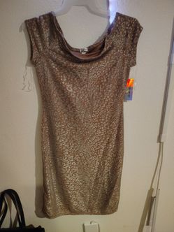 Slinky dress in brown metallic silver leopard print