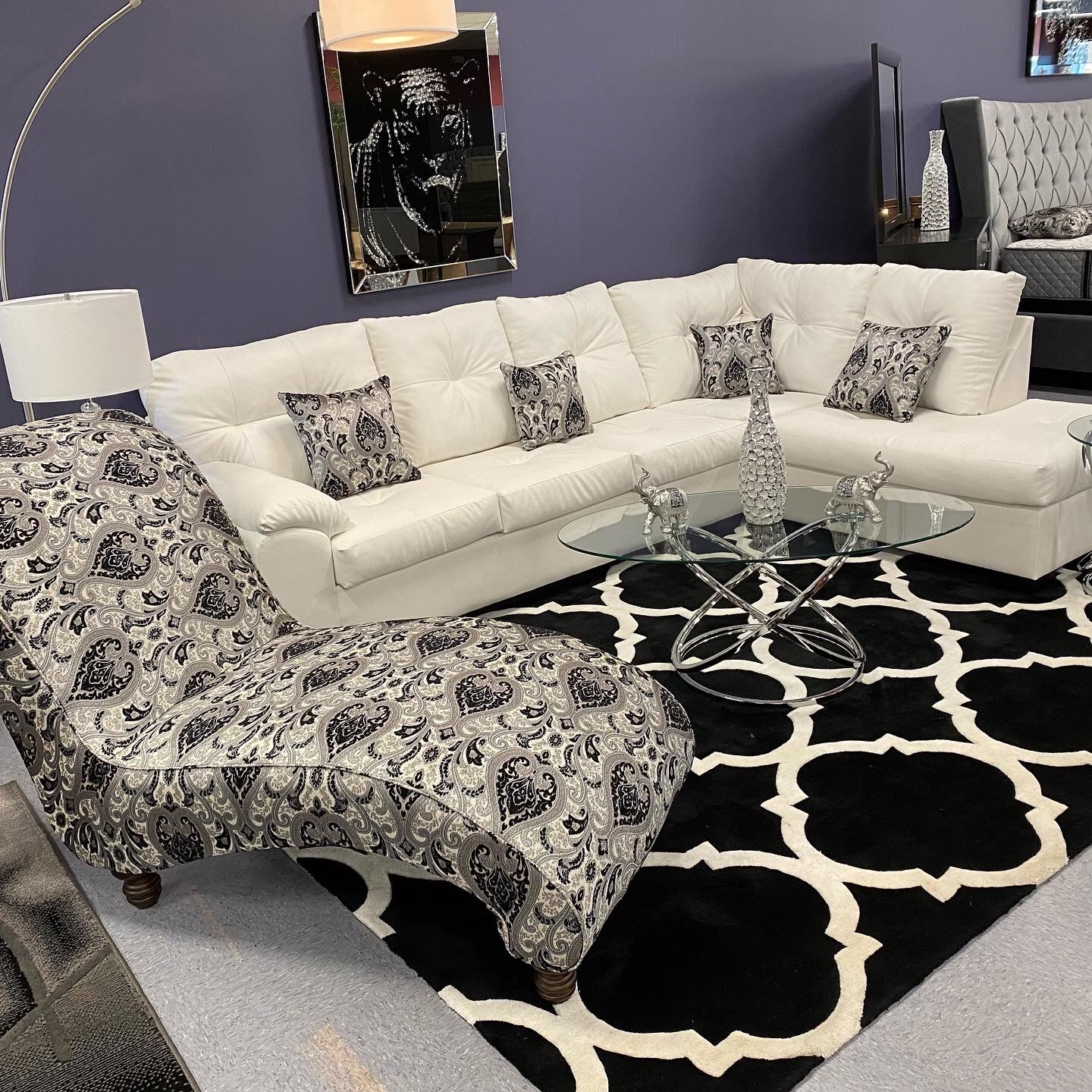 Custom Made Cristal Royale Sectional Sofa, Chaise Lounge, Ottoman and Custom Accent Pillows Available