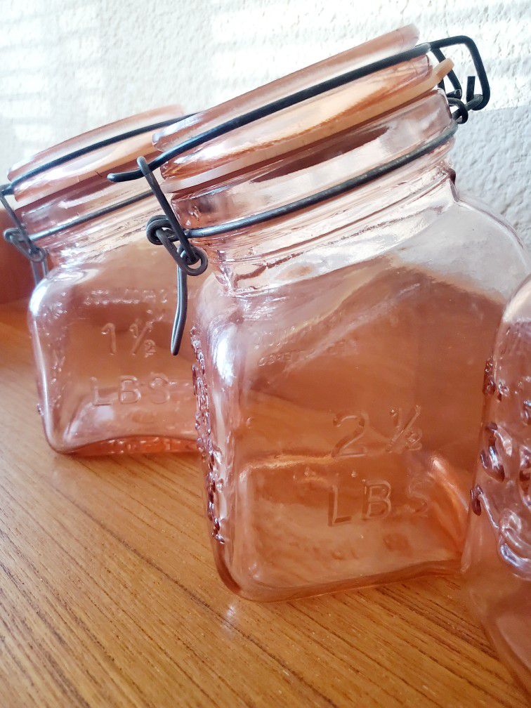 Crownford Giftware 1979 Granny's Pink Glass Canister Set for Sale