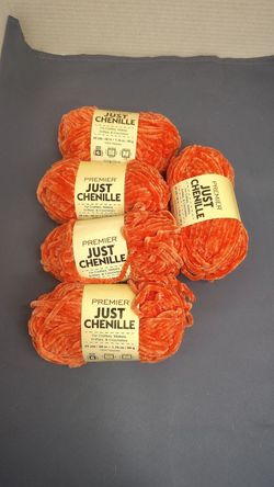 Lot of 5 matching skeins of Premier Just Chenille yarn in Salmon #2017-16.