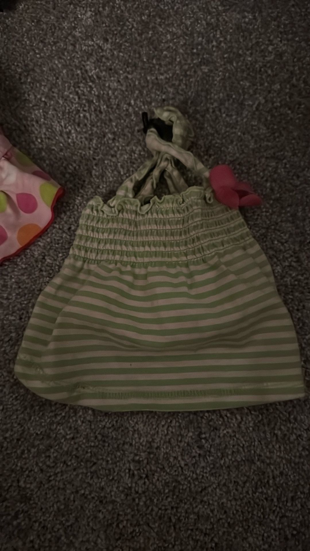 Green And White Striped Dress With Pink Flower For Dogs