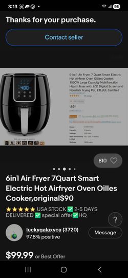6in1 Air Fryer 7Quart Smart Electric Hot Airfryer Oven Oilles Cooker