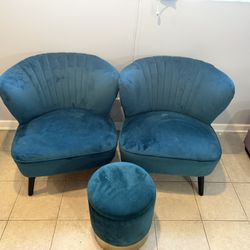 🔥 Teal Velvet Chairs + Ottoman – $180 OBO 🔥