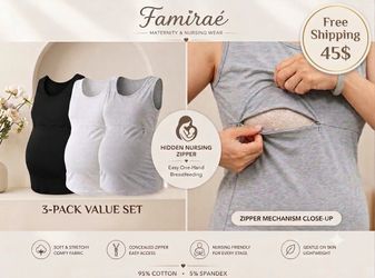 Famiraé 3-Pack Maternity & Nursing Tank Tops – Concealed Zipper Access