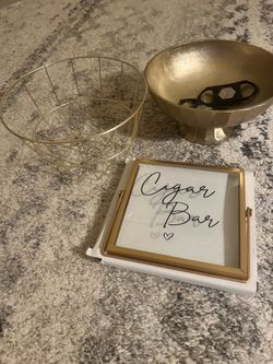 Cigar bar sign, bowls and cigar cutters
