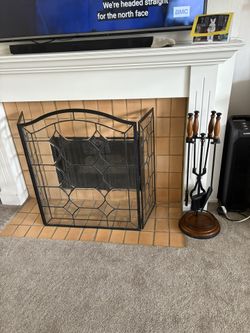 Fireplace Beveled Glass Screen & Tools Combo