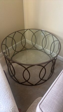 Round Glass Top Coffee Table with Metal Base
