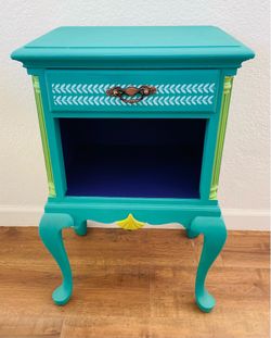 Vibrant Upcycled French Provincial Nightstand / Boho Sunflower & Bee Table