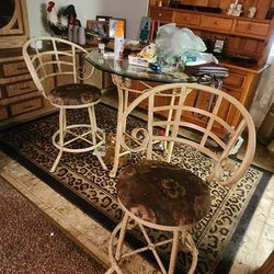 Glass High Top Table With 2 Barstools