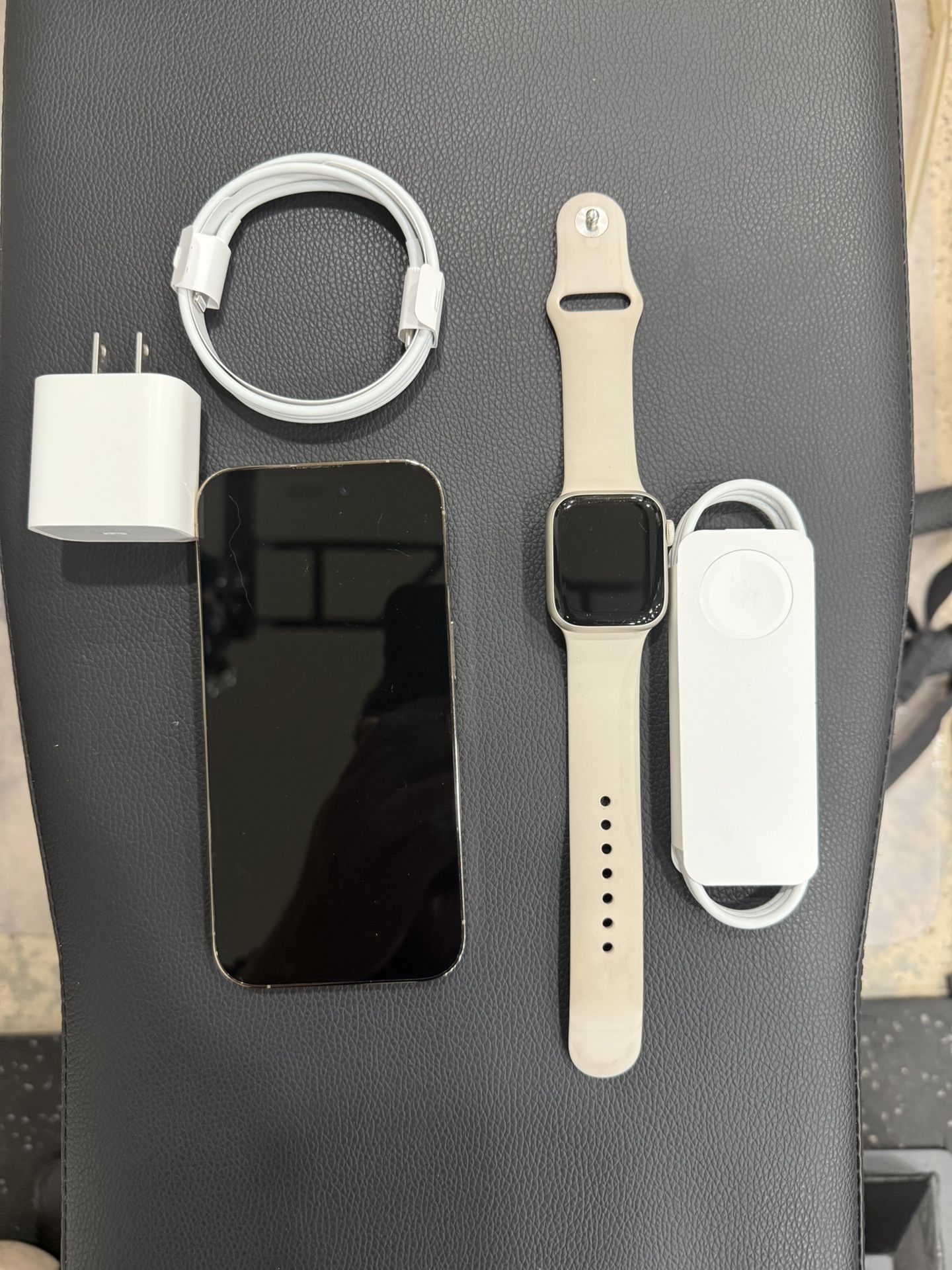 iPhone 14 Pro (128GB, Gold, Unlocked) + Apple Watch Series 8 (41mm, Starlight, Cellular) – Great Bundle!
