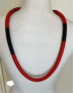 JIGIDA Red & Black Disc Beads 16” Necklace 34” Strand Tie Rope Chord
