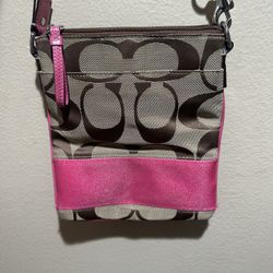 Coach Signature Crossbody Bag, Beige/Brown, Authentic, Good Condition