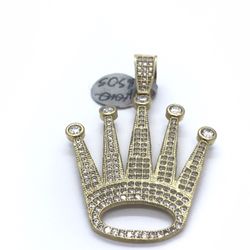 Gold Pendant Crown CZ 10K Solid New 
