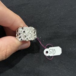 925 Silver Nugget Ring With Diamond Cut