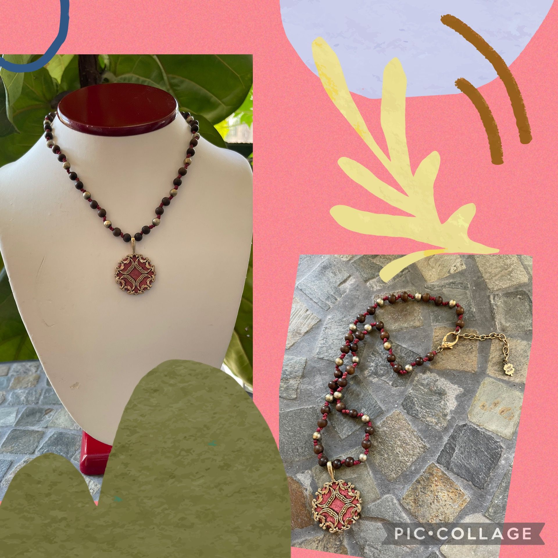 Lucky π Brand Beaded Necklace/Red Pendant