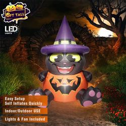 Brand New 5.9ft Inflatable Black Cat With Pumpkin Outfit