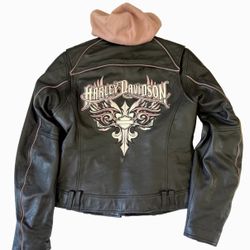 Harley Davidson TEMPEST Pink Sword 3-in-1 Hoodie Leather Riding Jacket Women’s M