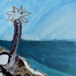 original oil painting Coconut tree beach 12x9
