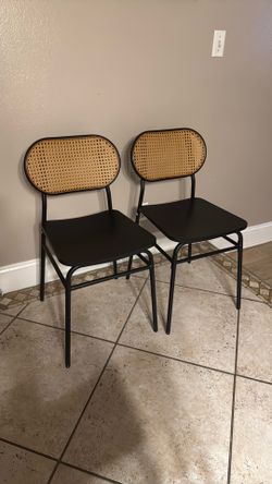 Dining Chairs Rattan Detail - Pair