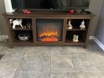 Wooden TV Stand with Heater and Fireplace