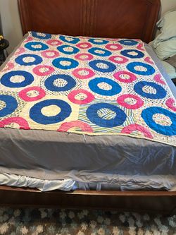 Handmade Bullseye Quilt in Pink & Blue 68” x 82”-$175 CASH