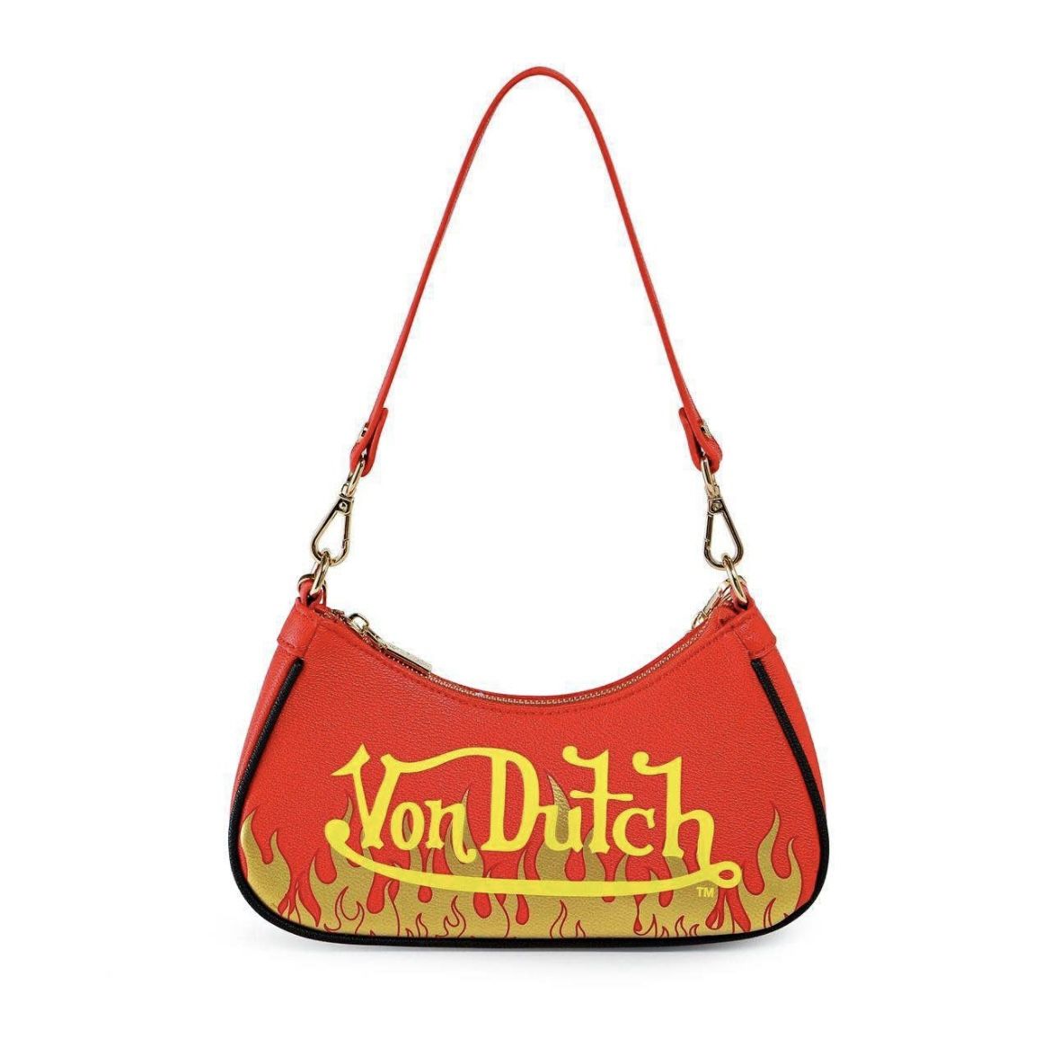Von Dutch Red Shoulder Bag With Flames & Charms NEW