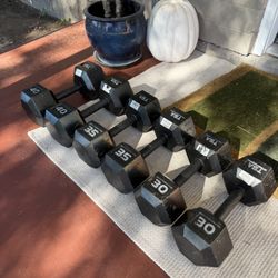 Used Cast Iron Hex Dumbbell Set - Pairs of 40lb, 35lb, and 30lb (210lbs total!)