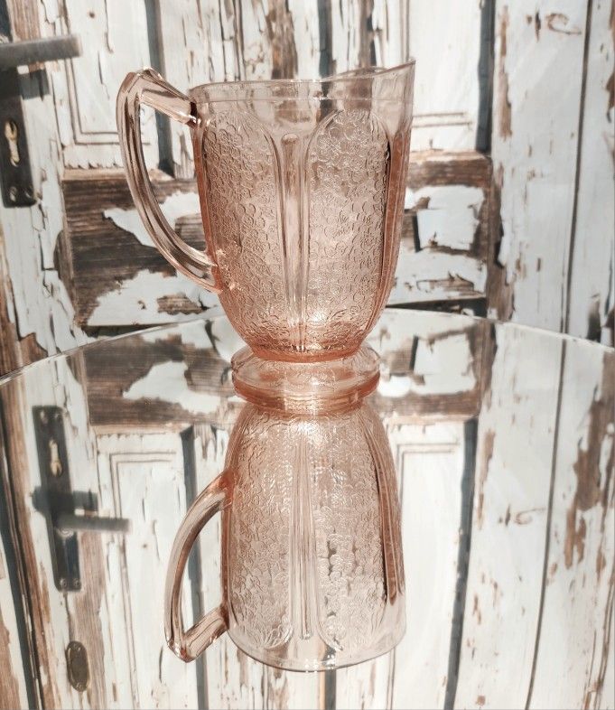 Vintage Jeanette Cherry Blossom Depression Glass Footed Pitcher
