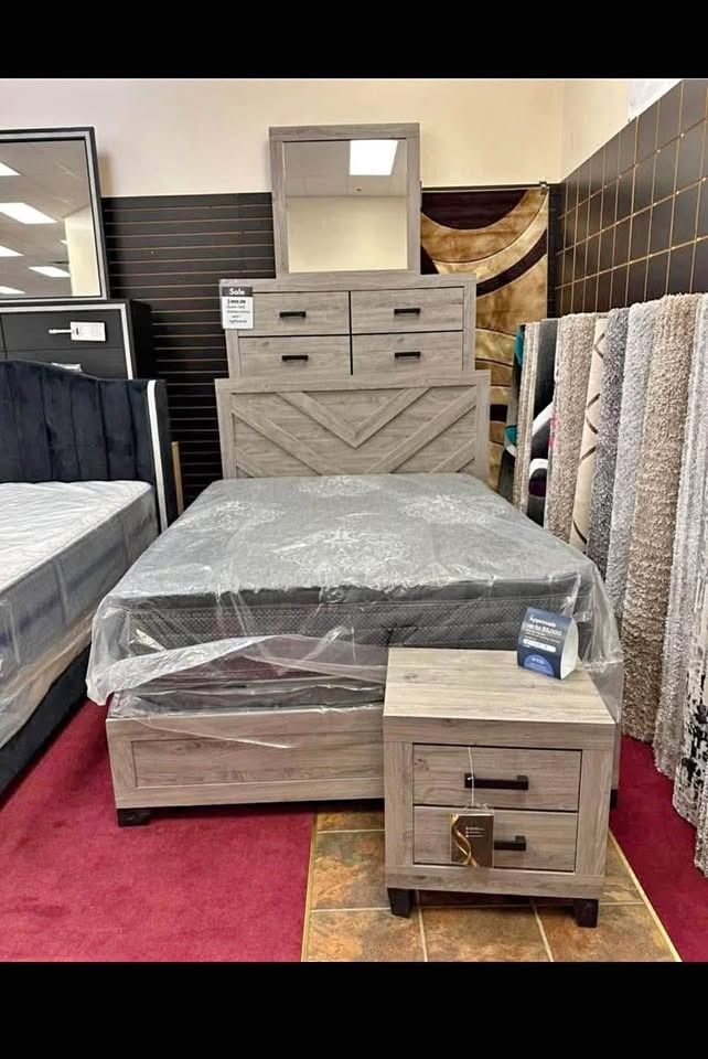 NEW 4-PIECE BEDROOM SET – RUSTIC GRAY FINISH 