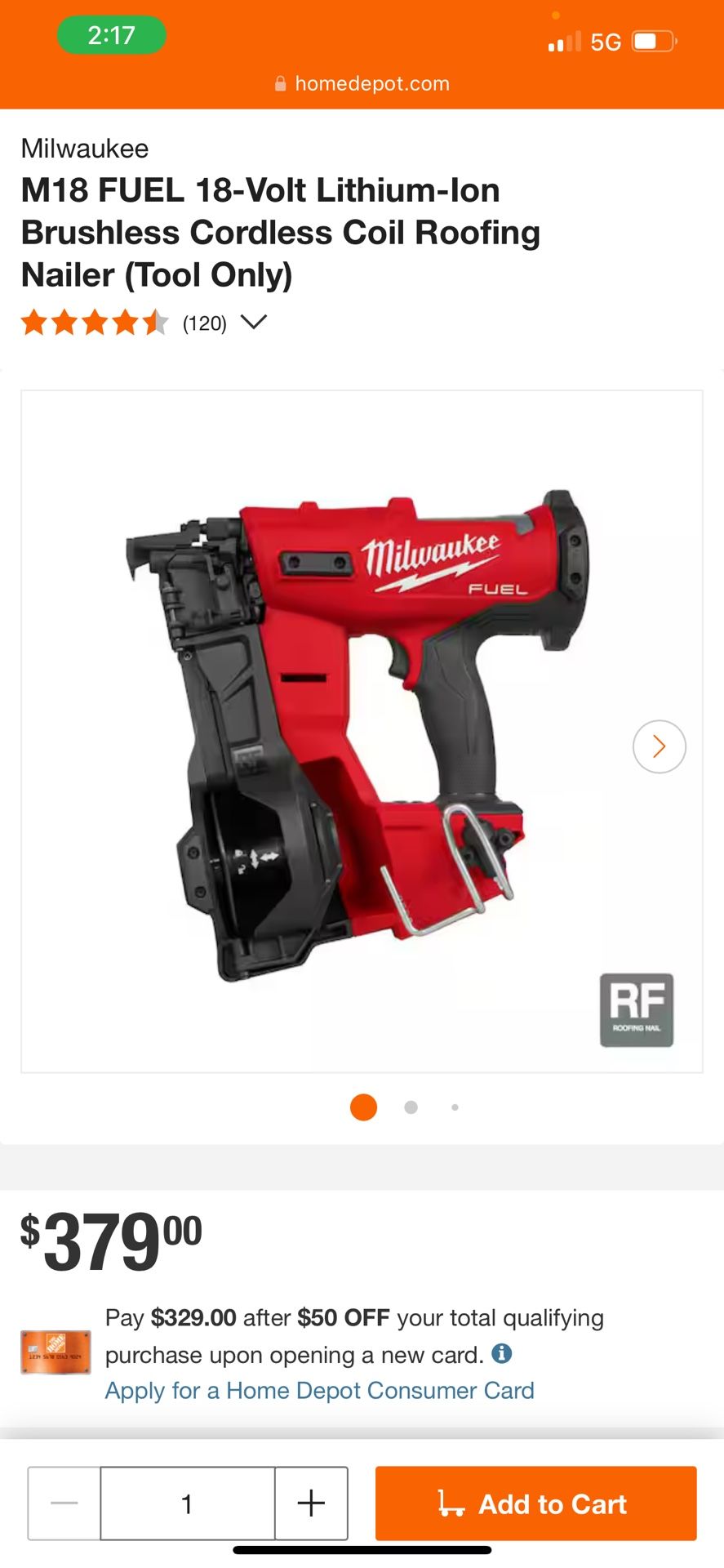 Milwaukee M18 FUEL 18-Volt Lithium-lon Brushless Cordless Coil Roofing Nailer (Tool Only)