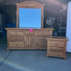 Broyhill Solid Wood Dresser With Mirror And Night Stand, 