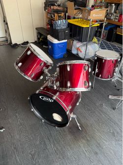 PDP 5 piece drumset with symbols, stands, practice pads, and sticks