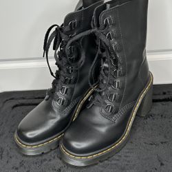 Dr. Martens, Chesney Sendal, Leather, Ankle Boots, Flared Heel Lace Up Boots, Black, Women’s Size 