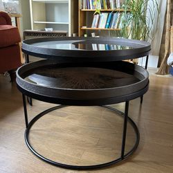 Round Glass/metal Nesting Coffee Table Set 