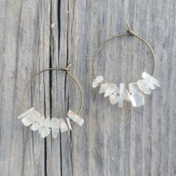 Moonstone Crystal Brass Hoop Earrings 