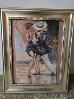 Tango Dancers Cross Stitch Framed in Glass