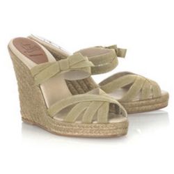 Christian Louboutin Delfin Espadrille Wedges neutral shimmer gold ribbon 37  Does not include box or dust bag  Neutrals Glitter Accents Wedge Heels wi