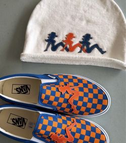 1/1BLUE AND ORANGE TRIPLE MUDFLAP BEANIE