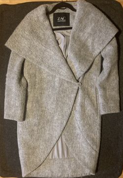 Zac Posen Camilla Wool Coat Blend Wrap Jacket Quiet Academia Extra Small XS Gray Women
