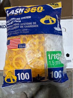 QEP LASH 360 Tile Leveling System Project Pack, which includes 100 reusable yellow caps designed to spin on and secure tile.