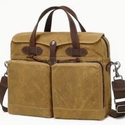 Filson Like Waxed Canvas Rugged Briefcase Messenger Bag Tan NEW