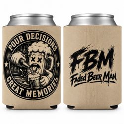 Faded beer man koozie Lazer engraved