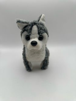 Gray & White Husky Dog Plush Stuffed Animal Small Battery Operated