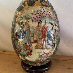 Vintage Decorative Chinese Satsuma Egg with Stand