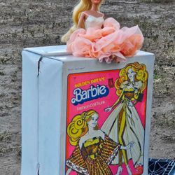 Vintage Barbie Doll Trunk and Peaches n Cream Barbie Doll and Accessories