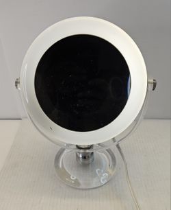 Vintage Retro Chrome Lucite Round Lighted Magnifying Vanity Makeup Mirror Eyeball Style
