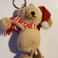 4" Cute Little Teddy Bear Wearing Santa Hat And Scarf! Plush Keychain 
