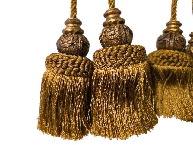 2 Gold Hand Woven Curtain Rope Tie Back Window Soft Gold Tassel 35" Metal Balls