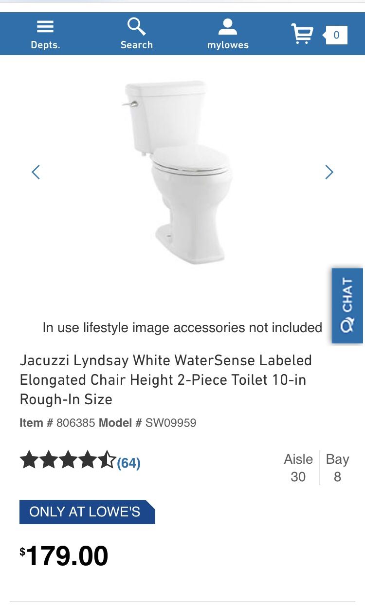 New Jacuzzi Lyndsay toilet, elongated bowl & chair height