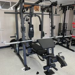 Vesta Fitness Smith Machine 2001 w/Bench Attachment | 230lb Bumpers Weights | 7ft Olympic Bar | Fitness | Gym Equipment | FREE DELIVERY 🚚 